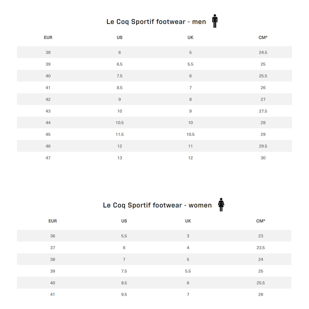 Le coq sportif shoe size chart online