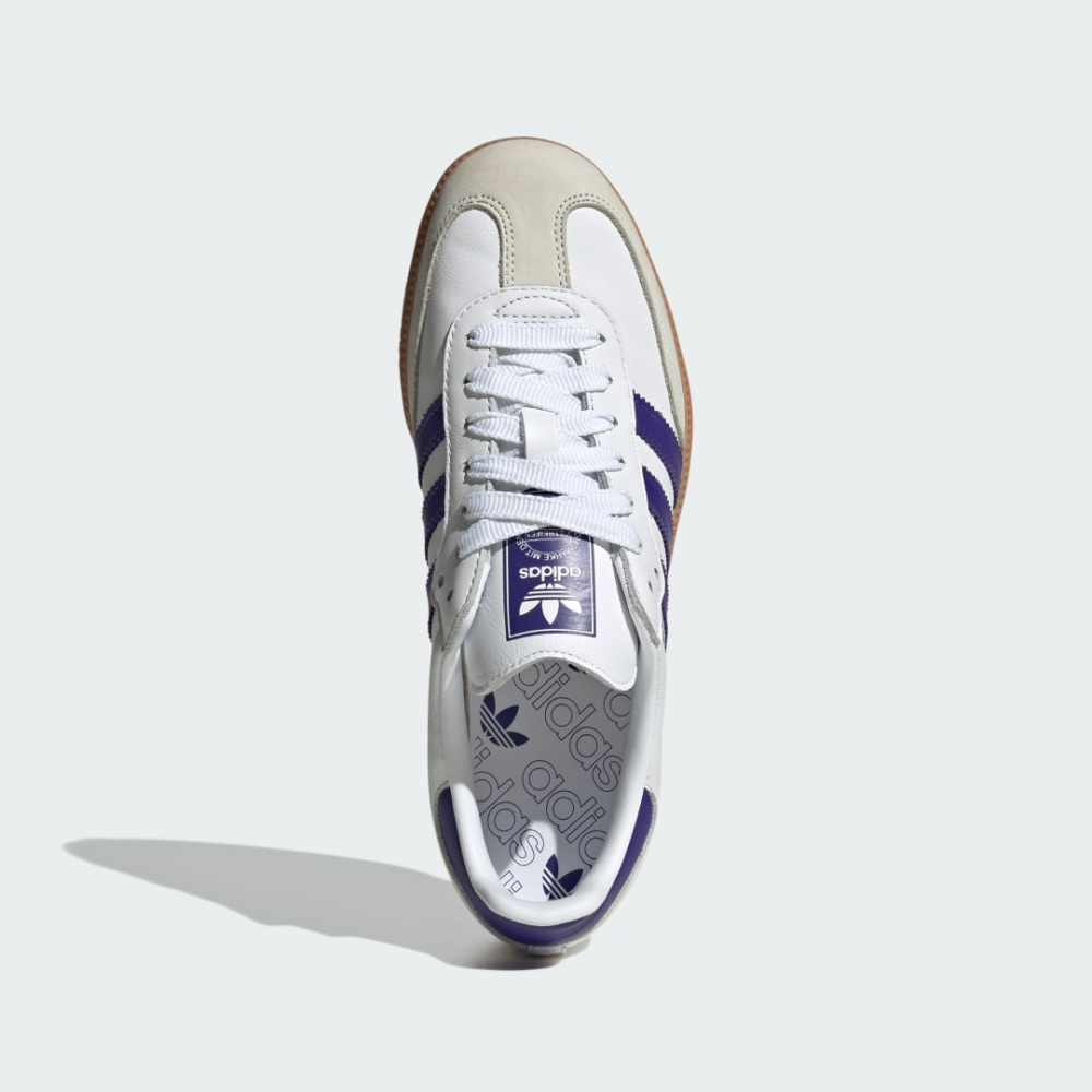 Adidas samba white with blue stripes best sale