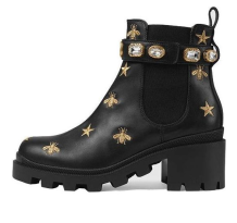 Gucci Stars and Bee Embroidered Leather Ankle Boot With Belt (557735-AYO10-1000)