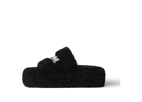Balenciaga Furry Platform Sandals Fake Shearling and Political Campaign Embroideries (762826W2DO11096) schwarz