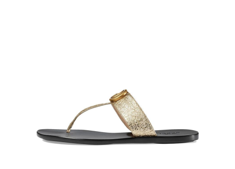 GUCCI Double g Metallic Leather Gold Color Slippers (497444-0B7N0-7100) gold