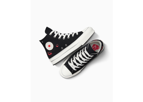 Black and white converse with red heart on sale