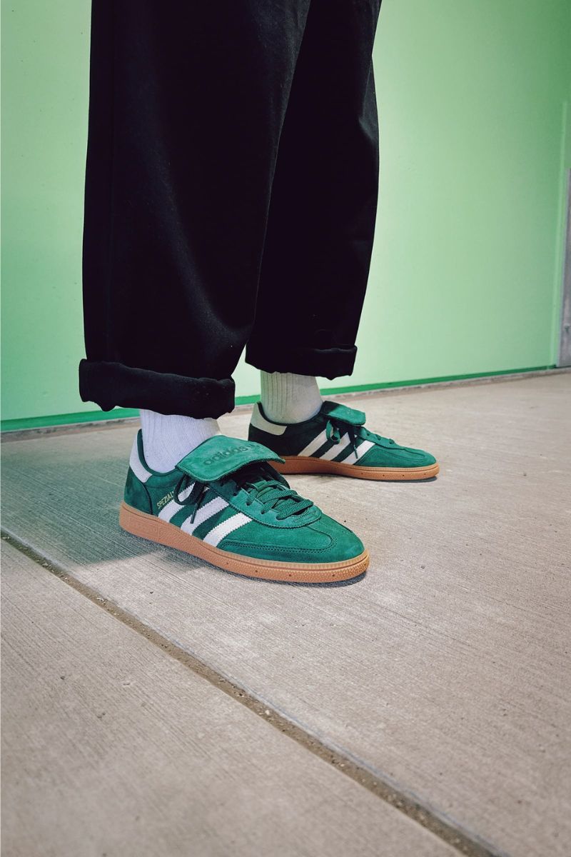 Adidas Handball Spezial LT JR4880 Green Crème On Feet