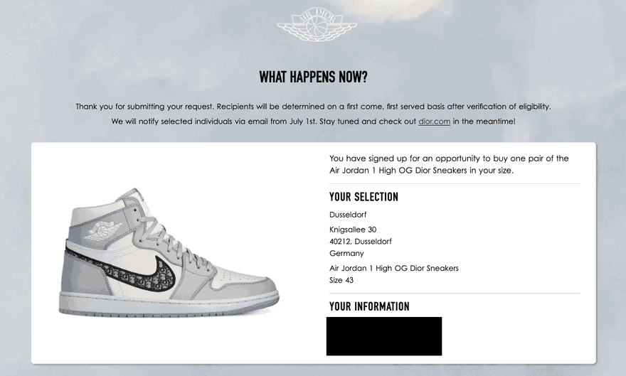 Air Jordan 1 Dior High Raffle