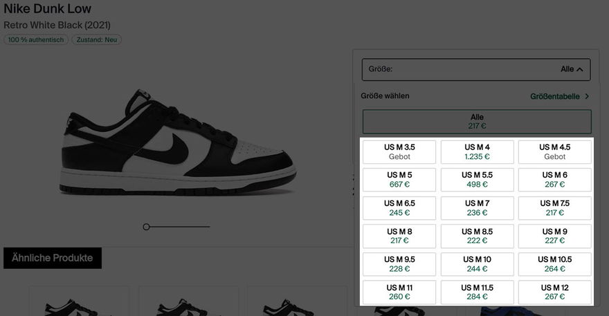 Size Run Resell Preise